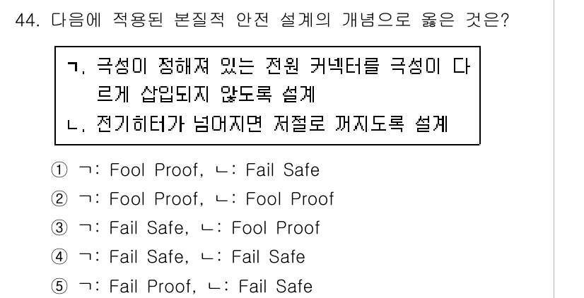 산업안전지도사 2020년 44번 - ‘Fail Safe’ 개념은 시스템이 고장나더라도 안전한 상태로 전환되도... 에 관한 핵심 기출문제