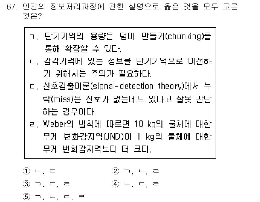 산업안전지도사 2020년 67번 - 정답 '2'는 각 설명이 정보 처리 과정에 관련된 내용을 잘 담고 있기 ... 에 관한 핵심 기출문제