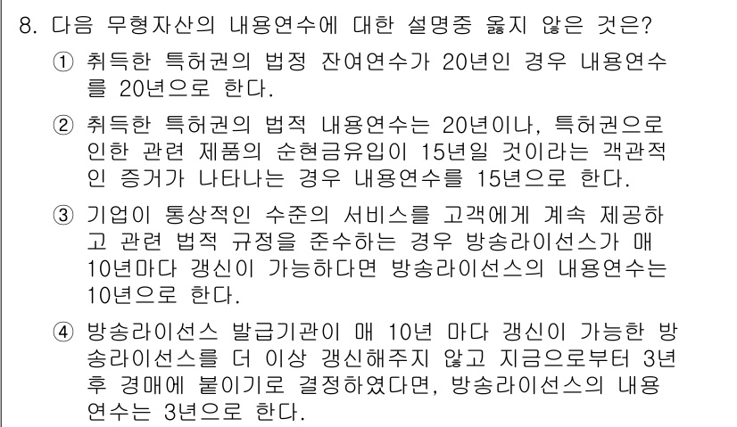 전산회계운용사_1급 2020년 8번 - 정답인 '3'번은 기업의 동작 수준이 지속적인 서비스 제공을 보장할 경우... 에 관한 핵심 기출문제