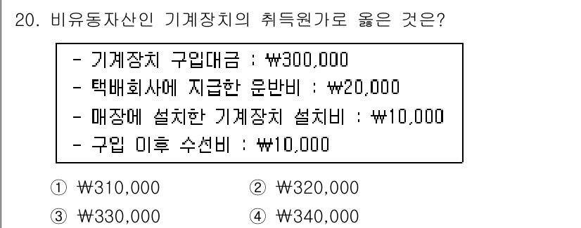전산회계운용사_3급 2020년 20번 - 해당 자격증의 핵심 개념을 묻는 객관식 문제