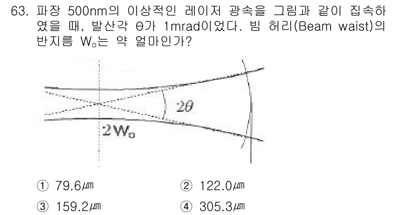 광학기사 2016년 63번 - 해당 자격증의 핵심 개념을 묻는 객관식 문제