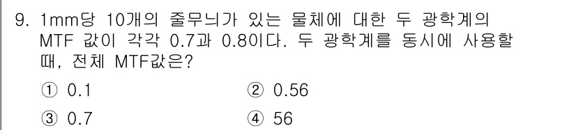 광학기사 2016년 9번 - 해당 자격증의 핵심 개념을 묻는 객관식 문제