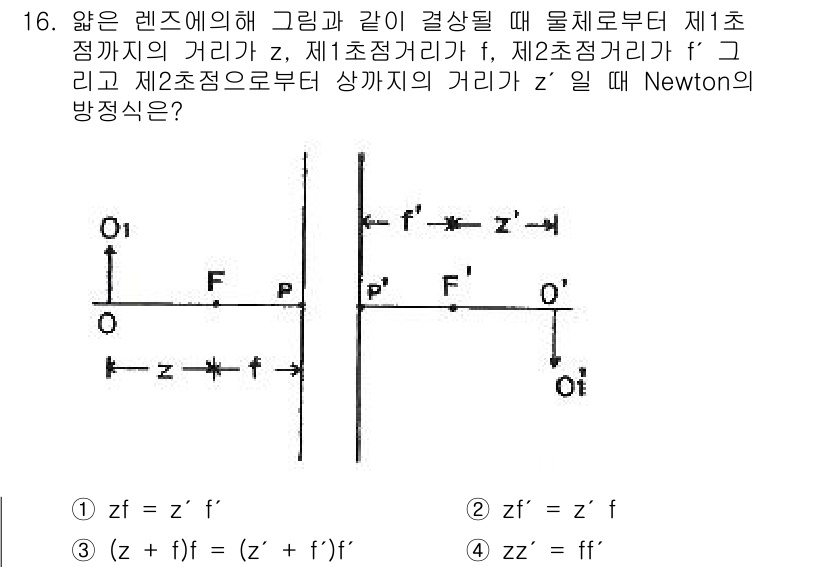 광학기사 2019년 16번 - 이 문제에서 중점적으로 다뤄야 할 것은 렌즈의 방정식과 거리 관계입니다.... 에 관한 핵심 기출문제