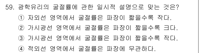 광학기사 2019년 59번 - 해당 자격증의 핵심 개념을 묻는 객관식 문제