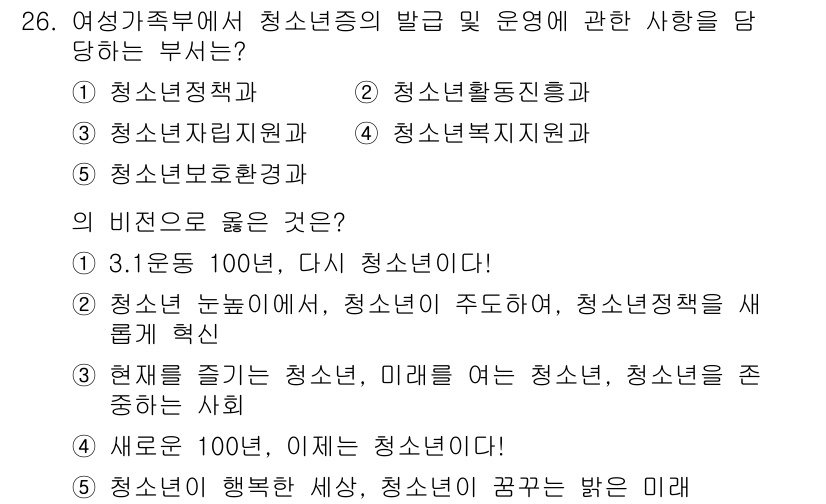 청소년상담사_1급(1교시)(구) 2020년 26번 - '청소년정책과'는 청소년의 발달 및 운영에 관련된 정책 제정과 적용을 담... 에 관한 핵심 기출문제