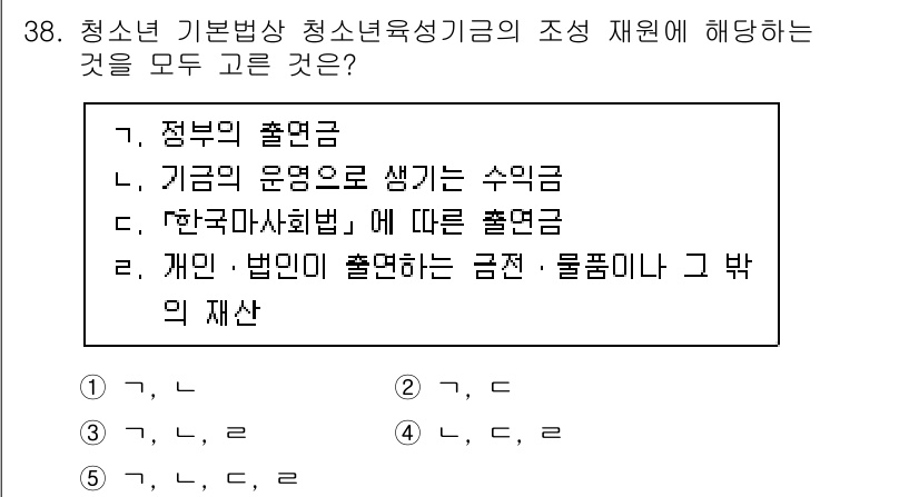 청소년상담사_1급(1교시) 2020년 37번 - 정답 '5'는 청소년육성기금의 조성 재원에 대한 모든 설명이 맞기 때문에... 에 관한 핵심 기출문제