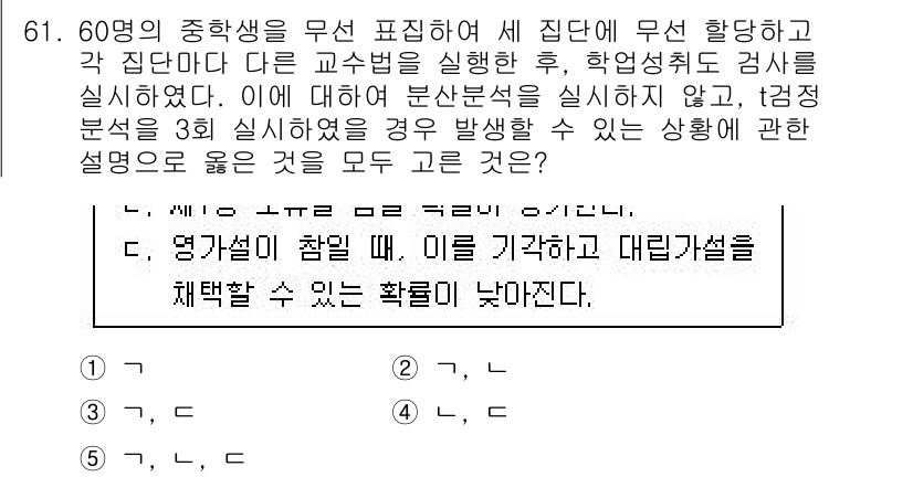 청소년상담사_1급(1교시) 2020년 60번 - 주어진 문제는 통계적 검정에서의 분산 분석과 관련된 사항을 다룬 것입니다... 에 관한 핵심 기출문제