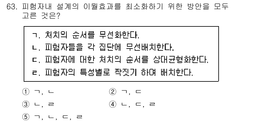 청소년상담사_1급(1교시) 2020년 62번 - 문제의 답이 '1'인 이유는, 피험자 내 설계의 이월효과를 최소화하기 위... 에 관한 핵심 기출문제