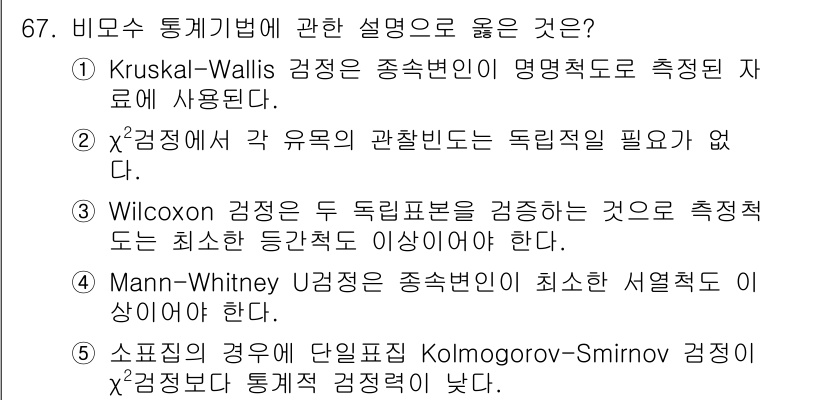 청소년상담사_1급(1교시) 2020년 66번 - '3'번이 정답인 이유는 Wilcoxon 검정이 두 독립표본을 비교하는 ... 에 관한 핵심 기출문제