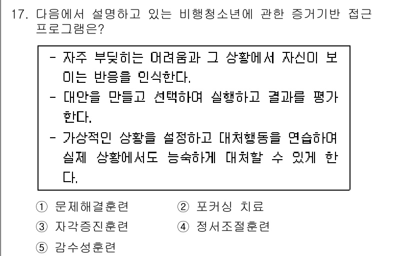 청소년상담사_1급(2교시)(구) 2020년 17번 - 주어진 설명은 청소년이 어려움에 대한 인식을 통해 자신감을 갖고, 문제를... 에 관한 핵심 기출문제
