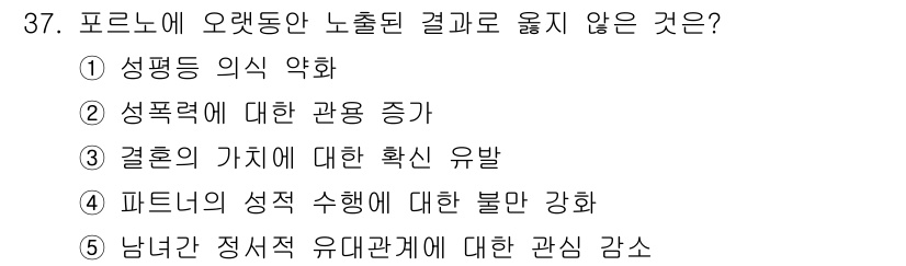 청소년상담사_1급(2교시)(구) 2020년 37번 - 정답이 '3'인 이유는, 프론노에 오랫동안 노출된 결과는 일반적으로 개인... 에 관한 핵심 기출문제