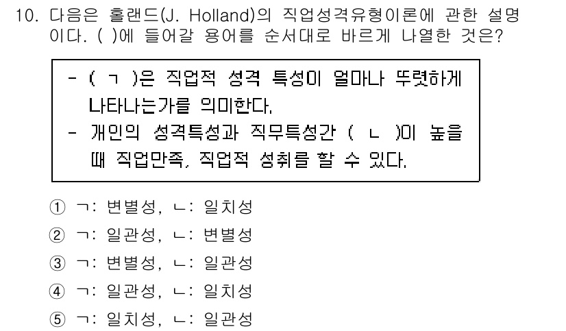 청소년상담사_2급(2교시)(구) 2020년 10번 - 주어진 설명은 직업적 성격 유형에 대한 정의를 다루고 있으며, (가)에는... 에 관한 핵심 기출문제