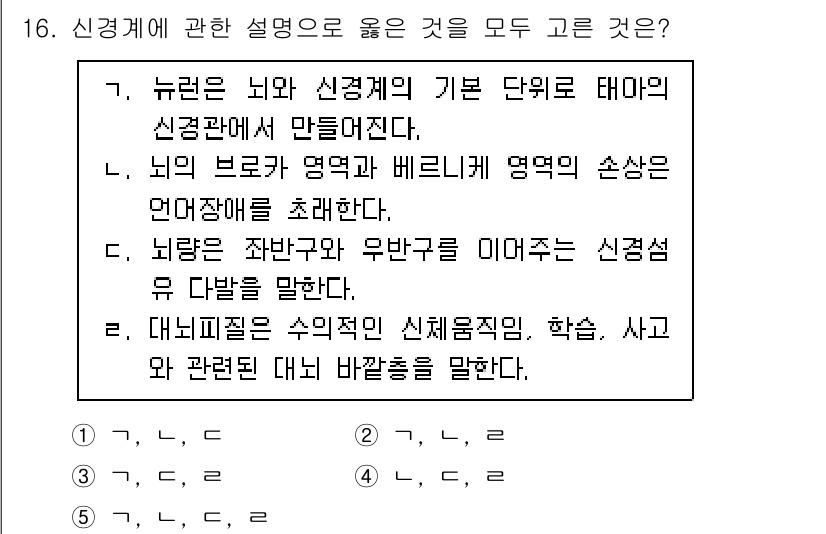 청소년상담사_3급(1교시)(구) 2020년 16번 - 신경계에 관한 설명 중에서 '가', '나', '다'의 문장은 각각 신경계... 에 관한 핵심 기출문제