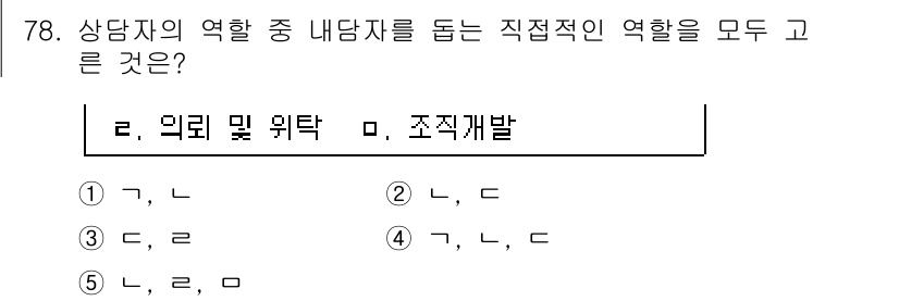 청소년상담사_3급(1교시)(구) 2020년 78번 - 상담자의 역할 중 내담자를 돕는 직접적인 역할로는 '의뢰 및 위탁'과 '... 에 관한 핵심 기출문제