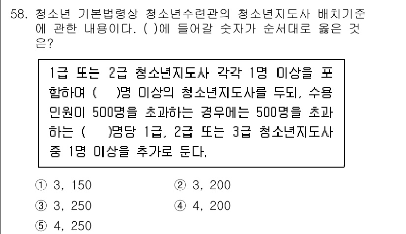청소년상담사_3급(2교시)(구) 2020년 58번 - 정답 '5'는 청소년 기본법령상 청소년 상황에 따라 2급 및 3급 청소년... 에 관한 핵심 기출문제