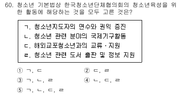 청소년상담사_3급(2교시)(구) 2020년 60번 - 청소년 기본법에 따르면 한국청소년단체협의회는 청소년의 권리 증진과 관련된... 에 관한 핵심 기출문제