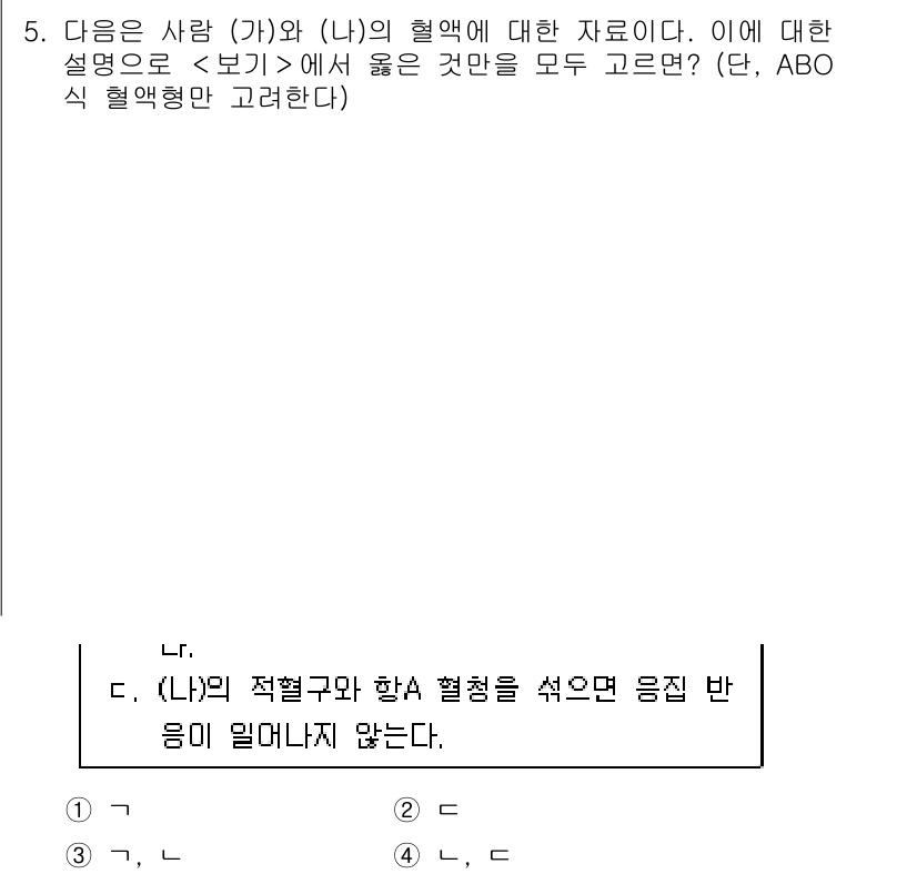 9급_지방직_공무원_과학 2020년 5번 - 혈액형 분석에서, (가)와 (나)의 혈액형에 대한 정보가 주어졌을 때 A... 에 관한 핵심 기출문제