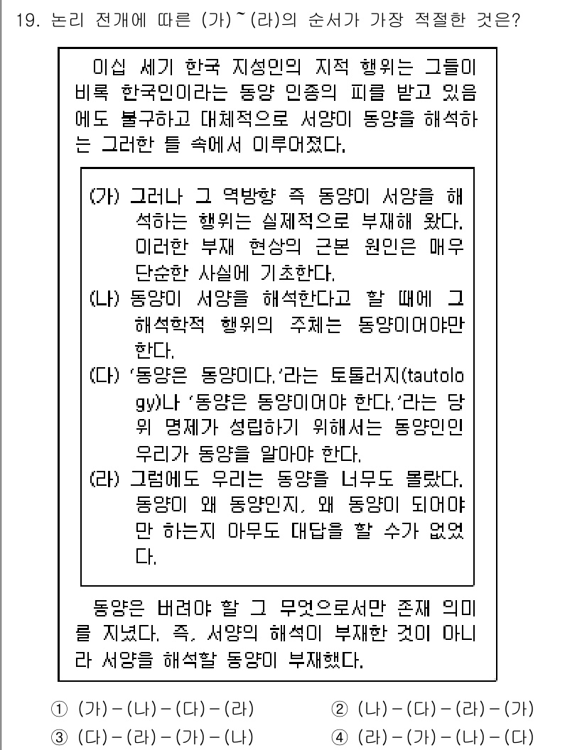 9급_지방직_공무원_국어 2016년 19번 - 주어진 문장에서 (가)와 (라)의 순서를 분석해 보면, (가)는 동명이 ... 에 관한 핵심 기출문제