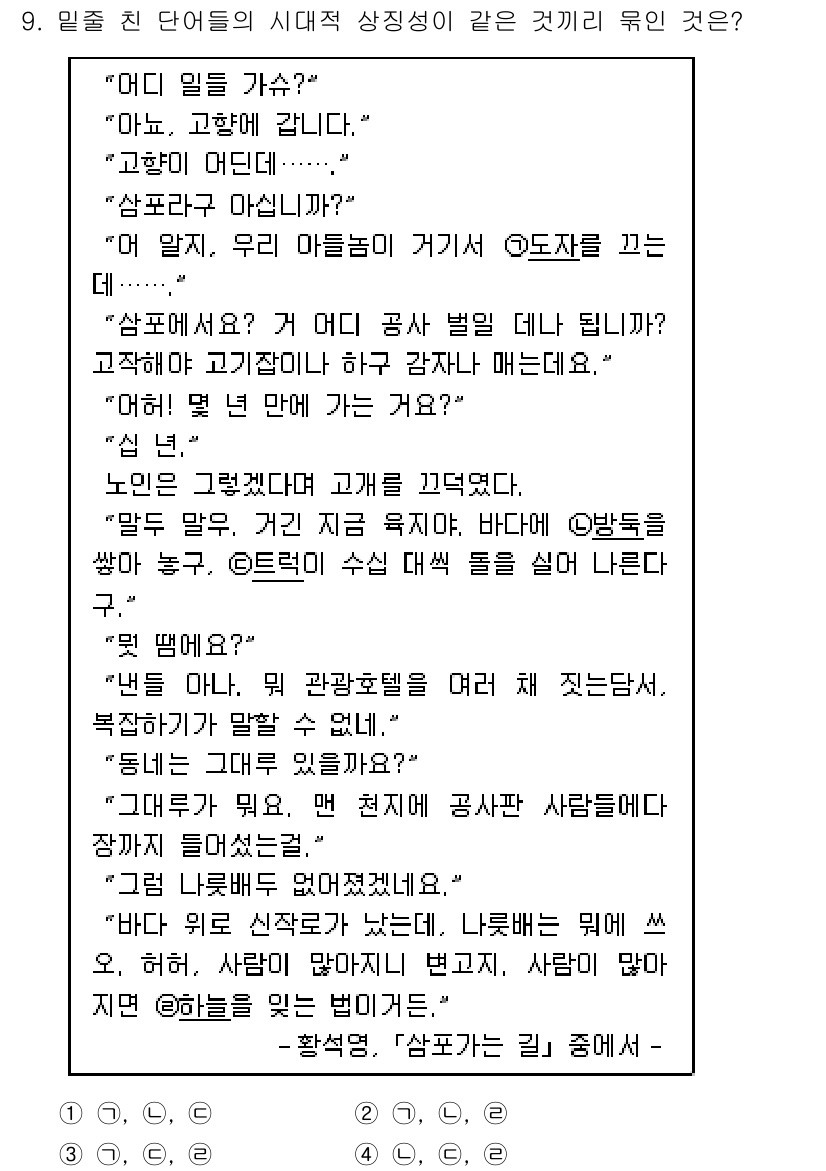 9급_지방직_공무원_국어 2016년 9번 - 이 문제에서 정답이 '1'인 이유는, 주어진 대화에서 특정 단어들이 갖는... 에 관한 핵심 기출문제