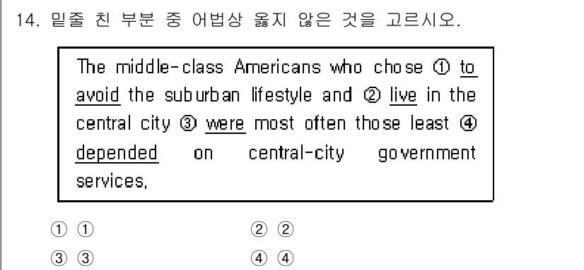 9급_지방직_공무원_영어 2016년 14번 - '4'번, 'depended'는 문맥상 부정적인 의미로 사용되어야 합니다... 에 관한 핵심 기출문제