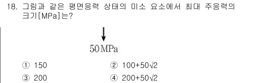 9급_지방직_공무원_응용역학개론 2020년 18번 - 주어진 문제는 미소 요소에서 최대 주응력 크기를 구하는 것입니다. 평면 ... 에 관한 핵심 기출문제