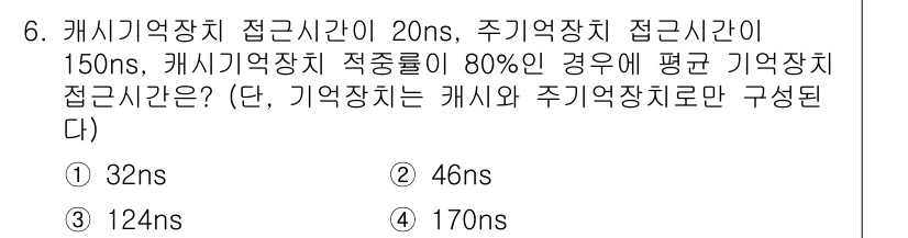 9급_지방직_공무원_컴퓨터일반 2020년 6번 - 캐시 메모리와 주기억장치의 접근 시간을 계산할 때, 주어진 값들을 활용하... 에 관한 핵심 기출문제