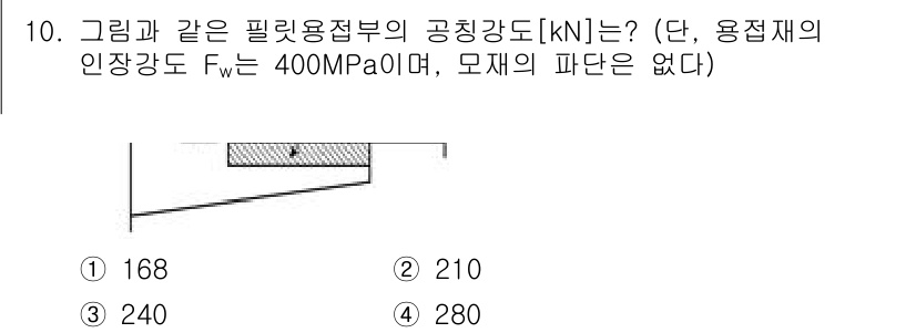 9급_국가직_공무원_건축구조 2020년 10번 - 이 문제는 필릿 용접부의 공칭 강도를 계산하는 것으로, 주어진 재료의 인... 에 관한 핵심 기출문제