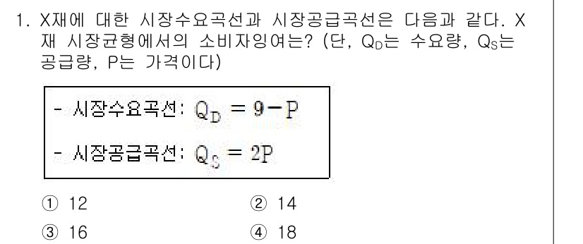 9급_국가직_공무원_경제학개론 2020년 1번 - 정답이 '4'인 이유는 수요와 공급의 관계를 이용해 균형 가격과 수량을 ... 에 관한 핵심 기출문제