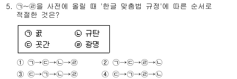 9급_국가직_공무원_국어 2020년 5번 - 정답은 '2'입니다. '한글 맞춤법 규정'에 따르면, ㅎ불규칙 용언인 '... 에 관한 핵심 기출문제