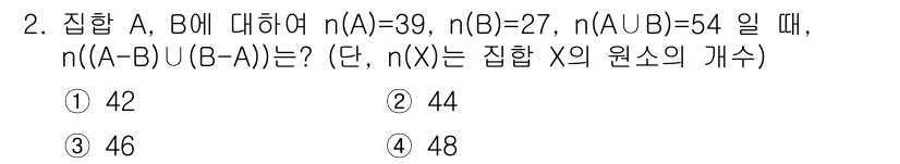 9급_국가직_공무원_수학 2020년 2번 - 주어진 문제에서 집합 $A$와 $B$의 교집합의 원소 개수를 구하기 위해... 에 관한 핵심 기출문제