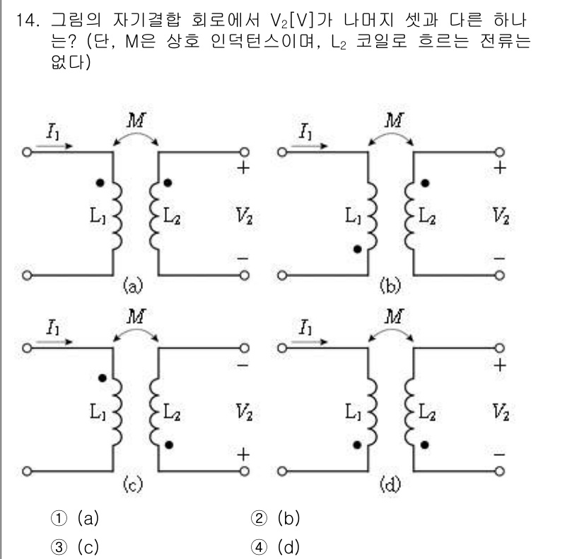 9급_국가직_공무원_전기이론 2020년 14번 - 문제에서 주어진 회로에서 \( V_2 \)는 상호 인덕턴스를 고려한 두 ... 에 관한 핵심 기출문제