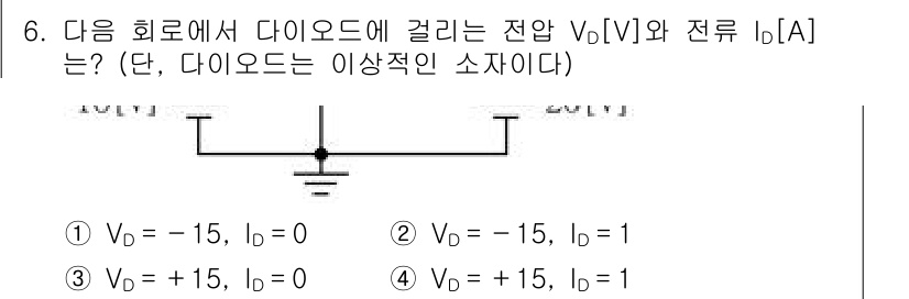 9급_국가직_공무원_전자공학개론 2020년 6번 - 다이오드가 이상적인 소자라고 가정할 때, 순방향 전압이 0V 이상일 경우... 에 관한 핵심 기출문제