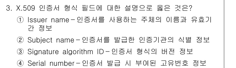 9급_국가직_공무원_정보보호론 2020년 3번 - X.509 인증서 형식에서 'Serial number'는 인증서를 발급할... 에 관한 핵심 기출문제