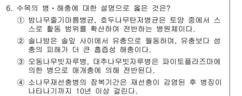 9급_국가직_공무원_조림 2020년 6번 - '3'번 설명이 정답인 이유는 오동나무빛자루병, 대추나무빛자루병이 특정 ... 에 관한 핵심 기출문제