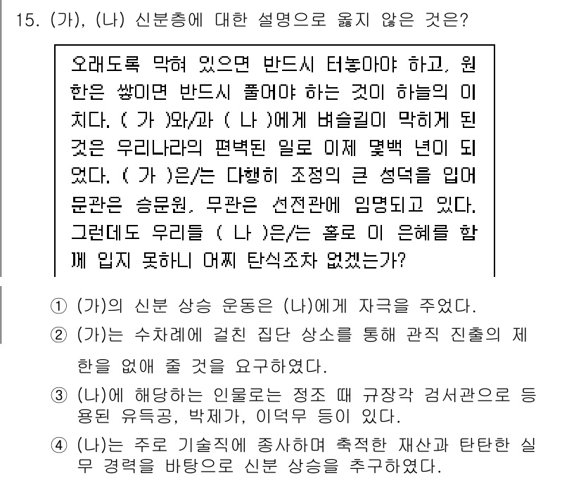 9급_국가직_공무원_한국사 2020년 15번 - 주어진 옵션 중 (나)는 신분 상속 운동에 대한 설명으로 적합하지 않습니... 에 관한 핵심 기출문제