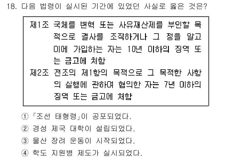 9급_국가직_공무원_한국사 2020년 18번 - 정답 '4'는 한국사의 교육 제도와 관련된 내용을 담고 있습니다. '학도... 에 관한 핵심 기출문제