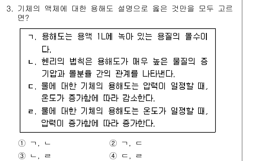 9급_국가직_공무원_화학공학일반 2020년 3번 - 주어진 질문에서 정답이 '4'인 이유는 물질의 용해도와 관련된 핵심 개념... 에 관한 핵심 기출문제