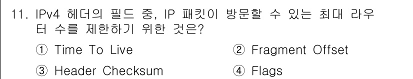 9급_국가직_공무원_네트워크보안 2020년 11번 - 정답은 '1. Time To Live'입니다. 'Time To Live'... 에 관한 핵심 기출문제