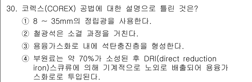 제선기능장 2015년 30번 - 코렉스(COREX) 공법에서 가장 중요한 포인트는 제4항입니다. 부원료가... 에 관한 핵심 기출문제