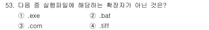 비서_3급 2020년 53번 - .tiff는 이미지 파일 형식으로, 실행 파일과 관련이 없습니다. 반면 ... 에 관한 핵심 기출문제