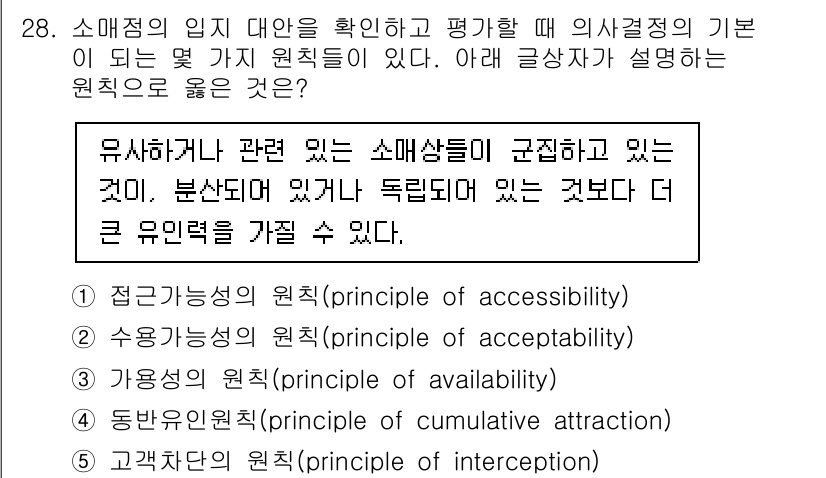 유통관리사_2급 2020년 28번 - 주어진 설명은 유사하거나 관련 있는 소매상품들이 집합적으로 위치할 때 소... 에 관한 핵심 기출문제