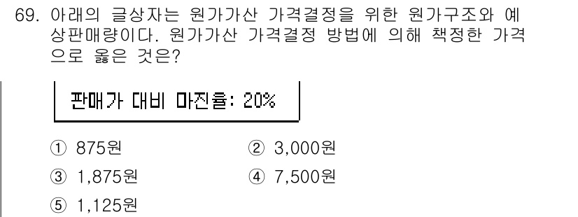 유통관리사_2급 2020년 69번 - 주어진 문제에서 판매가 대비 마진율이 20%로 설정되어 있습니다. 마진율... 에 관한 핵심 기출문제