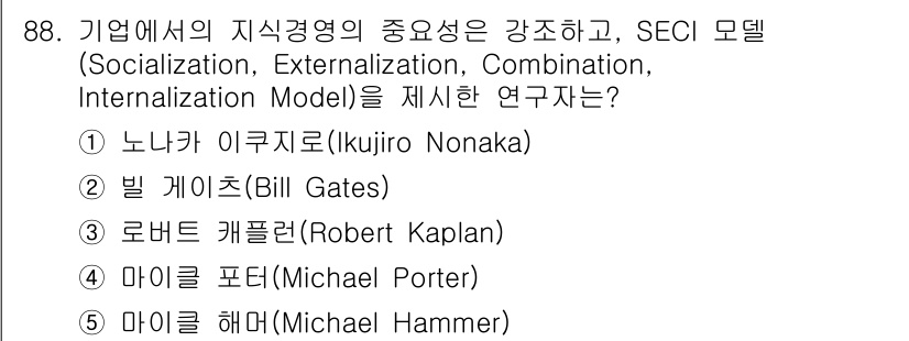 유통관리사_2급 2020년 88번 - 정답은 '1'인 노나카 이쿠지로입니다. 그는 지식 경영 분야의 권위자로,... 에 관한 핵심 기출문제