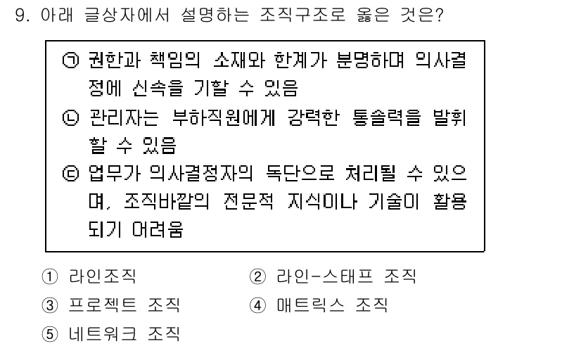 유통관리사_2급 2020년 9번 - 조직 구조는 권한과 책임의 분배가 중요합니다. 주어진 선택지 중에서 '1... 에 관한 핵심 기출문제