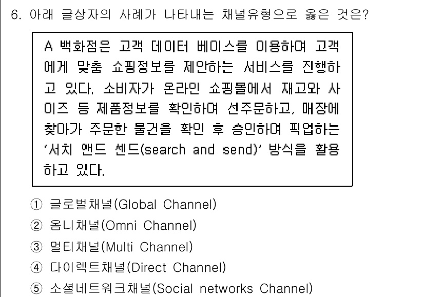 유통관리사_3급 2020년 6번 - 주어진 문제는 소비자가 온라인 쇼핑에서 개인화된 정보를 제공받고, 필요에... 에 관한 핵심 기출문제