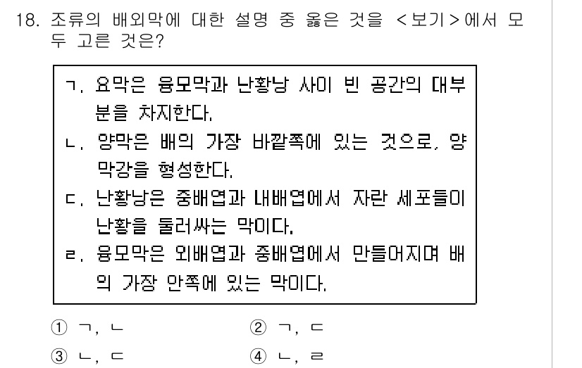 9급_지방직_공무원_서울시_생물 2020년 18번 - 조류의 배외막에 대한 설명 중에서 '2'가 정답인 이유는, 배외막이 양막... 에 관한 핵심 기출문제