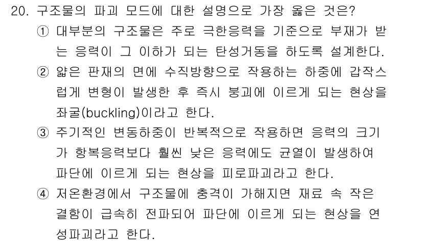 9급_지방직_공무원_서울시_선박일반 2020년 20번 - 주어진 문제의 정답인 '3'은 주기적인 변동 하중이 반복적으로 작용할 때... 에 관한 핵심 기출문제