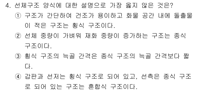 9급_지방직_공무원_서울시_선박일반 2020년 4번 - 정답은 '4'입니다. 선택지 4의 설명은 일반적으로 혼합 구조가 아닌, ... 에 관한 핵심 기출문제