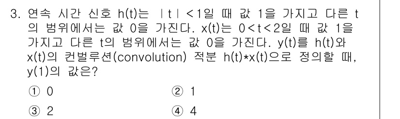 9급_지방직_공무원_서울시_통신이론 2020년 3번 - 주어진 신호 \( h(t) \)와 \( x(t) \)의 정의를 바탕으로,... 에 관한 핵심 기출문제