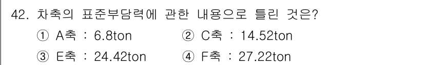 철도차량정비기능장 2016년 42번 - 주어진 문제는 차축의 표준 부당력에 대한 내용입니다. 각 차축의 부당력은... 에 관한 핵심 기출문제